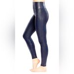 Spanx Blue Faux Leather Leggings Shiny Finish Sculpting High Rise Edgy Pants L Photo 3
