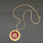 Vintage Burgundy Enamel Faux Mini Pearl Flower Ornate Gold Photo 8