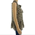 Kate Spade SMALL Cream Gold SILK Leopard Print Ruffle Neck Bow Top Blouse Photo 2