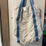 American Eagle Y2K  Outfitters White‎ Shoulder Bag Tote Cloth Ivory Blue Large Photo 5
