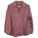 Foxcroft  Red White Stripe Wrinkle Free Fitted Button Down Shirt Size 18 EUC Photo 0