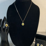 Jewelry set of Necklace, Earrings and ring (SZ 9) Silvertone Yellow/Green stone Silver Photo 0