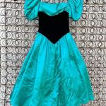 Vintage 80s 90s Roberta teal sateen black velvet v waist prom dress NWT Size XS Photo 0