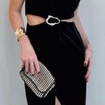 ZARA  NWOT velvet velour cutout sides black maxi dress with gold brooch detail Photo 0