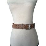 Vintage Brown Leather Belt with Textured Design and Metallic Buckle Photo 4