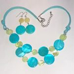 Turquoise and Green Shell Boho Necklace and Earring Set Blue Photo 0