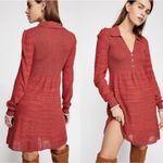 Free People Red Rain or Shine Knit Mini Dress Collared Sweater Size Large Photo 1