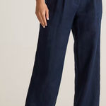 Quince NWT  Women's 100% European Linen Pleated Trouser Pants Navy Blue Sz 16 Photo 0