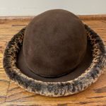 Elegant Brown Brim Fur Trimmed Hat Vintage 90s Winter Accessories Photo 0