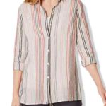 J.Jill  Love Linen 100% Linen Essential Shirt Pink Stripped Button Up Shirt Large Photo 0