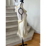 We Wore What Cream Ecru Satin Cowl Draped Halter Backless Feather Mini Dress Photo 2