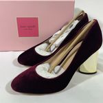 Kate Spade Sybil Velvet Pumps Gold Block Heel W/Pink Rhinestones 7.5M Cherrywood Photo 0