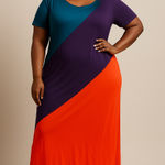 Buxom Curvy Bold Colorblock Maxi Dress‎ 3X Orange Photo 0