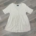 Urban Outfitters Linen Blend Babydoll Mini Dress Beige Small V Neck Button Photo 11