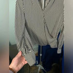 Adrianna Papell top size small -cross over blouse black and white striped bin4 Photo 1