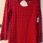 Free People Wild Thing Red Crochet Eyelet Long Sleeve Dress Size L NWT Photo 0