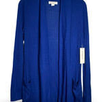 Liz Claiborne  Cardigan Sweater Womens S Blue Open Front Ribbed Knit Pockets NWT Photo 0