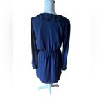 About Us NEW Navy Blue Ruffled Long Sleeve Plunging V-Neck Mini Dress Photo 2