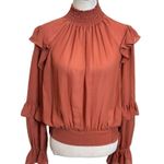 frame denim FRAME Smocked Chiffon Blouse Women’s Size Medium Spice Ruffle High Neck Long Photo 1