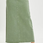 NWT Risen Olive Denim Maxi Skirt Size 1XL High Rise Stretch Midi Long Jean Skirt Green Photo 0