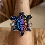 Turtle Dichroic Glass Sterling Silver Ring Jewelry Size 8 Blue Photo 0