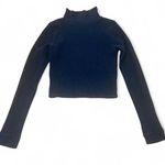 Aerie Black Fitted Cropped Waffle Knit Mock Neck Long Sleeve Top – Size Small Photo 0