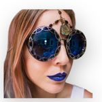 new Oversized Flower Baroque Round Sunglasses ❁ Vintage Gold Blue Mirror Lens ❁ Photo 2