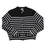 J.Crew NWT Cashmere Fringe-trim Sweater Lady Jacket in Black Ivory Stripe XXL Photo 3