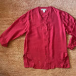 Oleg Cassini 100% Silk Red Blouse Button Front Long Sleeve Top Size M Photo 0