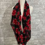 Charming Charlie Red and Black Poinsettia Floral Infinity Scarf Photo 1