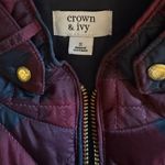 Crown & Ivy Women’s  Navy Maroon Gold Hardware Plaid Sleeveless Puff Vest Small Photo 3