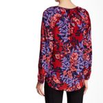 Rebecca Taylor  Silk Floral Long Sleeve Peasant Top Tie Neck Sz 2 Red Purple Photo 3