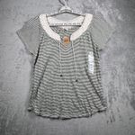 Lucky Brand Blouse XL Green White Stripe Crochet Tie Neck Peasant Boho Cottage Photo 1