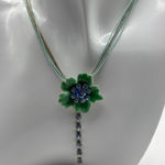 Green and Blue Floral Rhinestone Pendant Necklace Photo 0