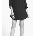 ASTR Lace Trim Shift Dress Black Open Back Cut-Out Chiffon Scoop Neck 3/4 Sleeve Photo 4
