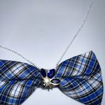 “Dainty Dapper”Blue Plaid Bow Tie Necklace Blue Photo 2