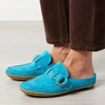 Quoddy Suede Ring Aqua Leather Mules Slides Womens 6‎ Blue Moccasins Slip On Photo 0