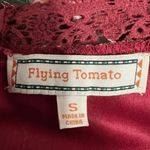 Flying Tomato Off Shoulder Pleated Crochet Trim Burgundy Floral Dress EUC S Photo 8