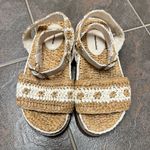 Free People  FP Roma Raffia Slip On Ankle Strap Platform Sandals Tan White 8 Photo 13