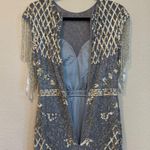 Mac Duggal NWOT  4908 High Neck Sleeveless Beaded Fringe Fitted Gown Platin Photo 4