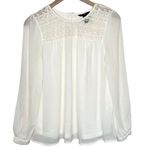 H&M  Women's Lace & Chiffon Coquette Blouse Long Sleeve Size 4 Cream White Photo 0