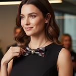 “Dainty Dapper” Plaid Bow Tie Necklace with cameo adornment Red Photo 1