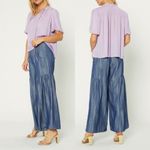 Current Air  Thalia Split Neck Smocked Lavender Pink Dot Blouse Top Size Large Photo 15