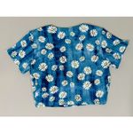 Bear Dance Blue Daisy Floral Print Short Sleeve Crop Top Tee T-Shirt Blouse Size S 🌼 Photo 1