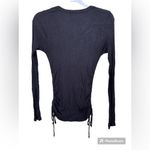 Sundry Shirred Seams Rouched Side Long Sleeve Crew Neck Top Size 0 in Blue Photo 3