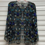 Jean For Joseph Le Bon Pure Silk Beaded Sequined Multicolor Floral Jacket Sz XL Blue Photo 6