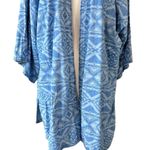Wrangler  Retro Women's Short Sleeve Aztec Print Denim Kimono Cardigan Blue Photo 2