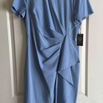 Vince Camuto NEW Asymmetrical Ruffle Light Blue Short Sleeve Fitted Dress Sz 14 Photo 0