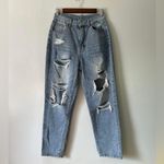 SheIn High Rise Distressed Jeans - Light Blue Photo 5