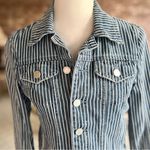 BLANK NYC  Jacket Denim Striped Cropped XS Raw Hem Light Wash Fitted Classic Chic Photo 4